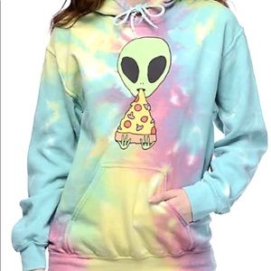 Jac Vanek XS Lightweight Pastel Tie-Dye Alien Pizza Hoodie